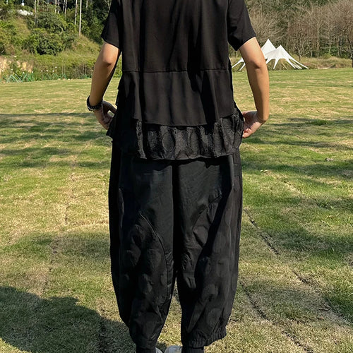 Load image into Gallery viewer, Women Black Hem Ruffles Irregular Big Size T-shirt New Round Neck Short Sleeve Fashion Tide Spring Summer 2025 1DJ0704
