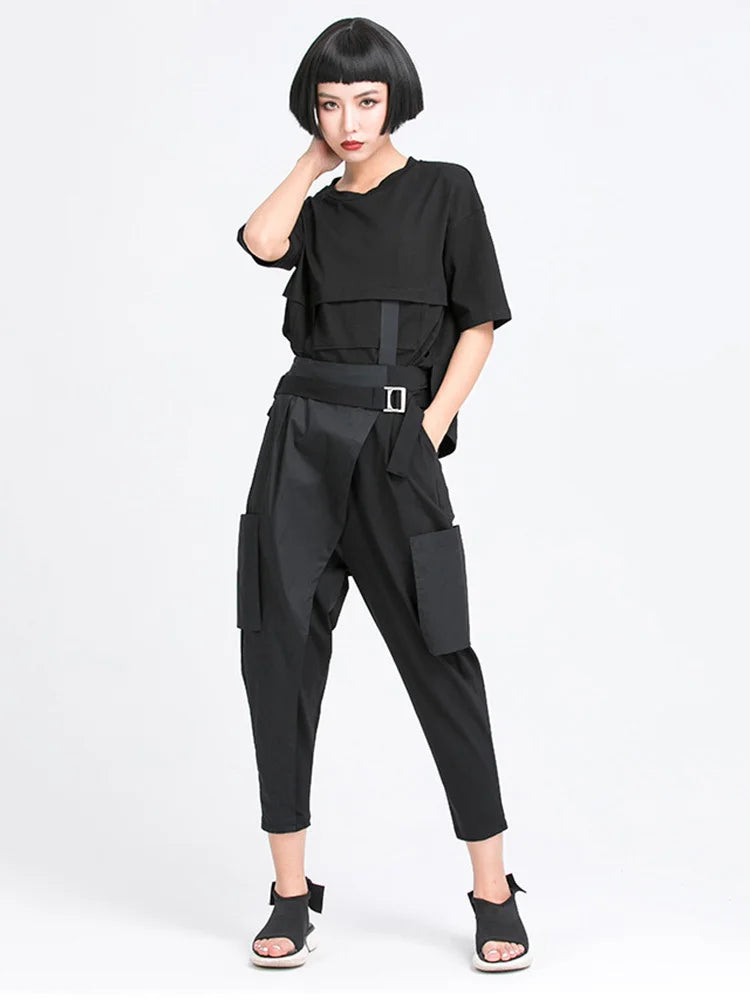 High Elastic Waist Black Irregular Split Harem Trousers New Loose Fit Pants Women Fashion Tide Spring Summer 2025 1Y487