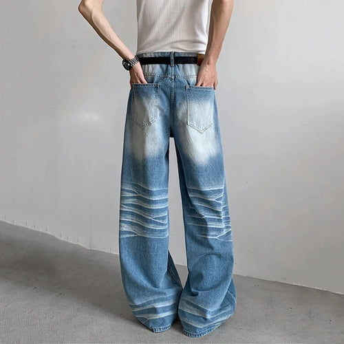 Load image into Gallery viewer, Men's Jeans American Style High Street Distressed Trendy Washed Denim Pants Loose Wide Leg Stylish Male Trousers 9W1709
