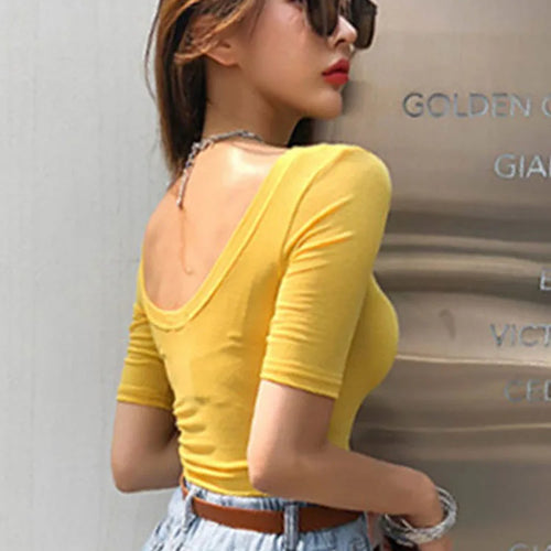 Load image into Gallery viewer, New 2024 Summer Sexy Slim Cotton Bottoming T Shirt Women O-Neck Casual Tshirts Korean Style Tee Shirt Female Strecth Black Tops
