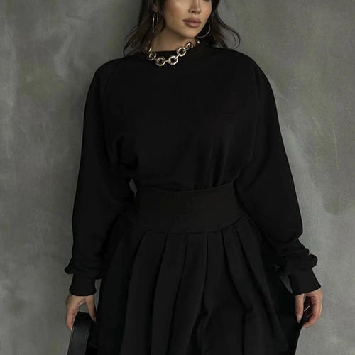 Load image into Gallery viewer, Fashion 2 Pcs Matching Sets Solid Long Sleeve Loose Sweatshirt Pleated Skirt Fall Women Y2K Clothes Streetwear Festival
