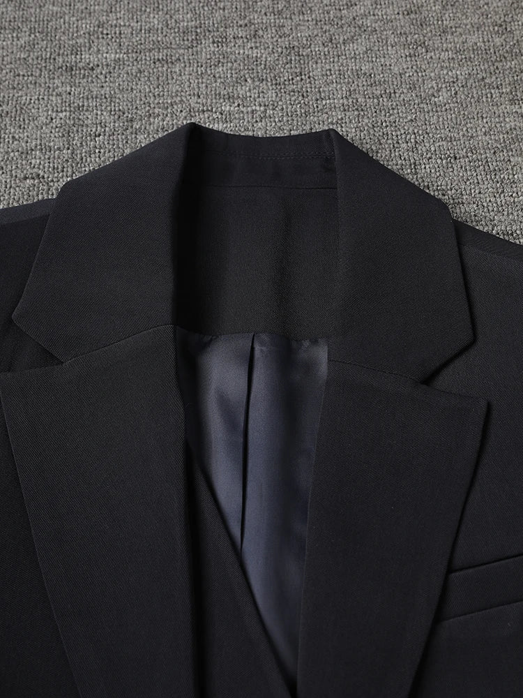 Women Navy Blue Bandage Big Size Elegant Blazer New Lapel Long Sleeve Jacket Fashion Tide Spring Autumn 2025 1DH7507