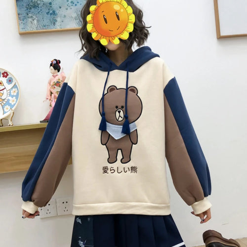 Load image into Gallery viewer, Merry Pretty Women Harajuku Cartoon Bear Embroidery Hooded Sweatshirts Winter Plus Velvet Cute Hoodies Sweatshirt Tracksuit
