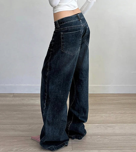 Streetwear Washed Loose Straight Leg Jeans Women's Casual All Match Button-Fly Denim Trousers 2025 New Pockets Bottoms