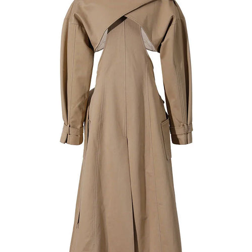 Load image into Gallery viewer, Women Cut-out Big Size Camel Long Trench New Lapel Long Sleeve Loose Fit Windbreaker Fashion Spring Autumn 2025 1DH058004
