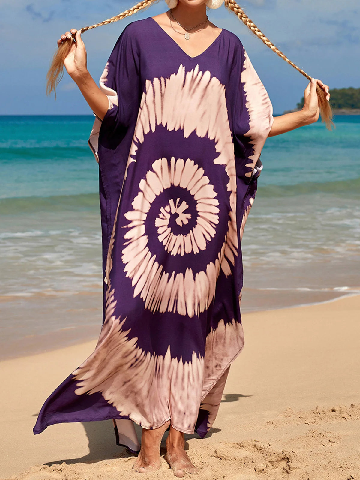 Colorful Kaftan Tunic Beach Cover Up Cover-ups Beach Dress Beach Wear Beachwear Loose Maxi Dress Female Women V4428