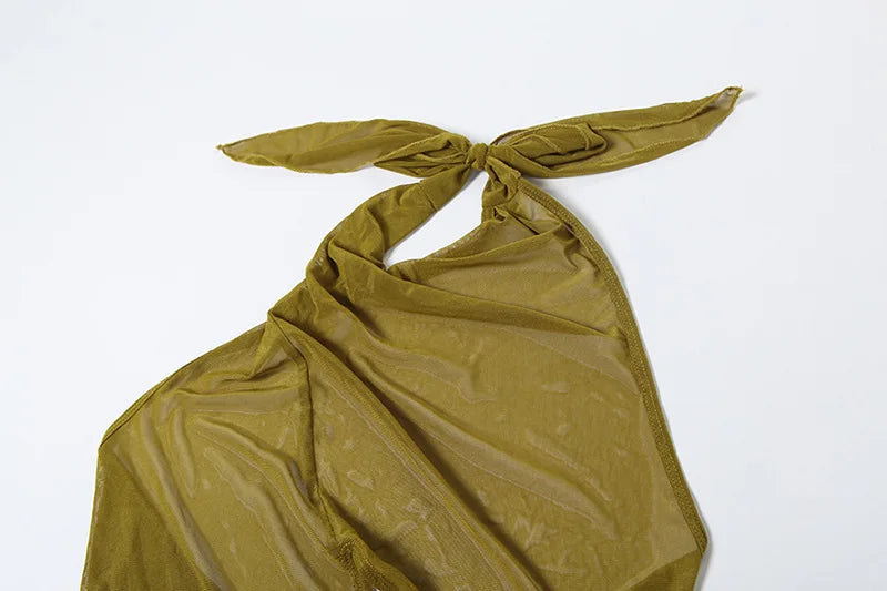 Mesh Ruffled Ruched Sexy Maxi Dress For Women Gown Fashion Solid Sleeveless Backless Bodycon Club Long Dress Vestido