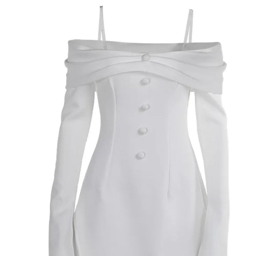 Load image into Gallery viewer, Fashion Long Sleeve Button Bodycon Women Dress 2024 Autumn New Skirt Sexy Slim One Shoulder Party Club Evening Dress
