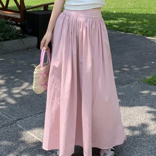 Load image into Gallery viewer, Spring Summer Women Solid Holiday Pleated Half Long Skirts Vintage Elastic High Waist Chic A-line Skirt Simplicity Casual Street
