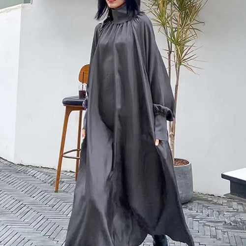 Load image into Gallery viewer, Women Gray Brief Long Big Size Elegant Dress New Turtleneck Long Sleeve Loose Fit Fashion Tide Spring Autumn 2025 1DH0252
