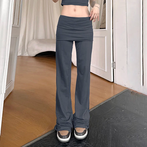 Load image into Gallery viewer, Casual Slim-Fit Female Two Pieces Set Lace Patchwork Cropped Vest Top +Folds Waist Boot Cut Long Pants Matching Sets
