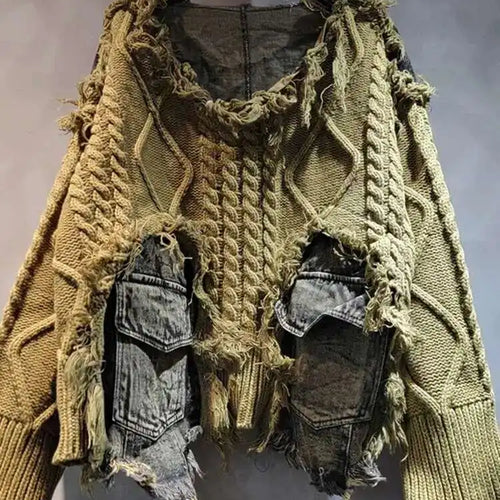 Load image into Gallery viewer, Orange Denim Big Size Knitting Sweater Round Neck Long Sleeve Women Pullovers New Fashion Tide Spring Autumn 2025 16U1329
