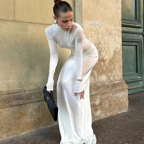 Load image into Gallery viewer, Turtleneck Long Sleeve Maxi Dress Women Gown Autumn Winter New Solid Sexy Long Dress Femme Fashion Floor-length Dress
