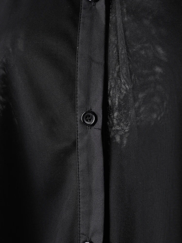 Women Black Layers Mesh Big Size Midi Vest Shirt Dress New Lapel Sleeveless Fashion Tide Spring Summer 2025 1DH9472