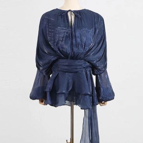 Load image into Gallery viewer, Solid Spliced Lace Up Mini Dresses For Women O Neck Long Sleeve High Waist Designer Dress Female Fashion Style New
