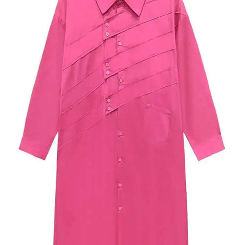 Load image into Gallery viewer, Women Rose Red Button Design Big Size Midi Shirt Dress New Lapel Long Sleeve Fashion Tide Spring Autumn 2025 1DH5165
