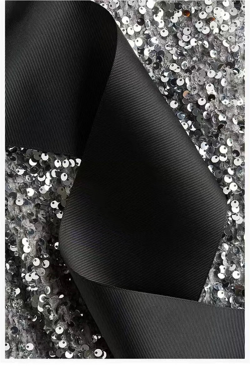 Sequins Backless Bow Sexy Mini Dress For Women Robe 2025 New Sleeveless A-line Sparkle Club Dress Elegant Vestido