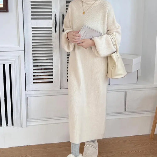 Load image into Gallery viewer, Fall Winter Knit Rib Wrap Midi Pencil Dress For Women Casual Simple Style Long Sleeve Turtleneck Sweater Dresses For Women 2023
