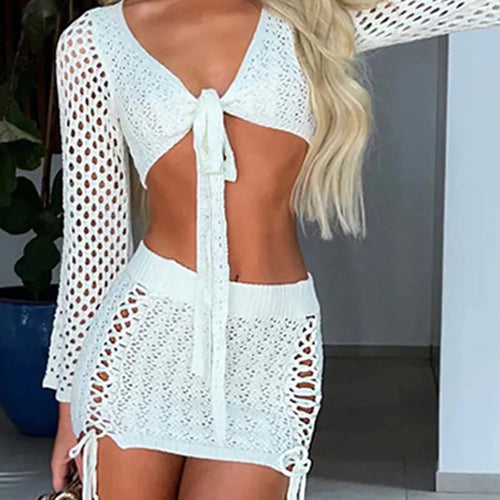 Load image into Gallery viewer, 6 Colors Hollow Out Long Sleeve Crochet Knitted Tunic Beach Cover Up Cover-ups Beach Dress Beach Wear Beachwear Female V6001
