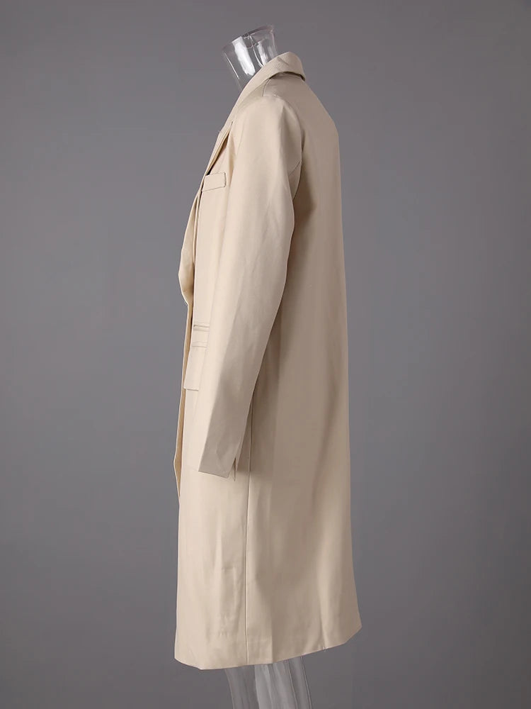 Women Khaki Double Breasted Big Size Elegant Blazer New Lapel Long Sleeve Jacket Fashion Tide Spring Autumn 2025 1DH3412