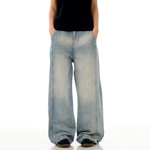 Load image into Gallery viewer, Men's Jeasn New  American Style Curved Knife Design Loose Solid Color Straight Leg Male Summer Casual Trousers 9W1734
