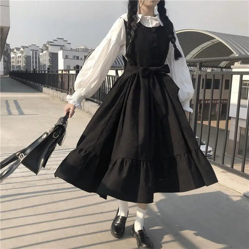 Load image into Gallery viewer, Kawaii Lolita Style Dress Ruffle Japanese Harajuku Cute Oversize Sashes Midi Dress Summer Sundress Sleeveless
