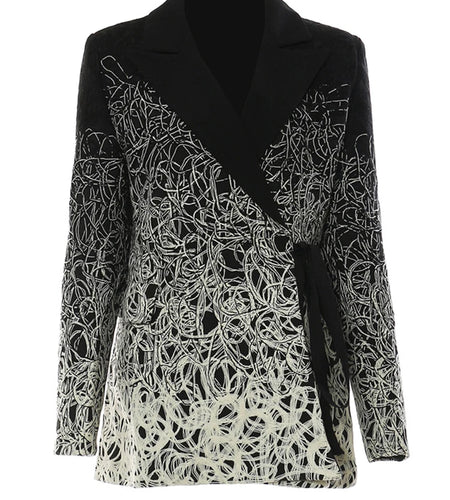 Women Black Embroidery Big Size Blazer New Lapel Long Sleeve Loose Fit Jacket Fashion Tide Spring Autumn 2025 17A4201H