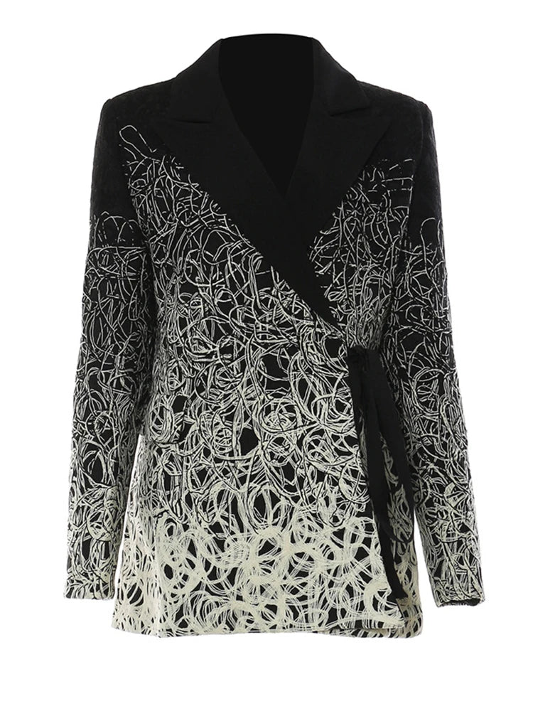 Women Black Embroidery Big Size Blazer New Lapel Long Sleeve Loose Fit Jacket Fashion Tide Spring Autumn 2025 17A4201H