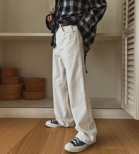 Men's Jeans Straight Leg Style Spring Loose Cleanfit Solid Color Design New Korean Style Simple Trousers 2025 9W1449