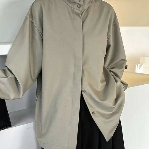 Load image into Gallery viewer, Women Green Brief Elegant Big Size Blouse New Stand Collar Long Sleeve Shirt Fashion Tide Spring Autumn 2025 1DH6652
