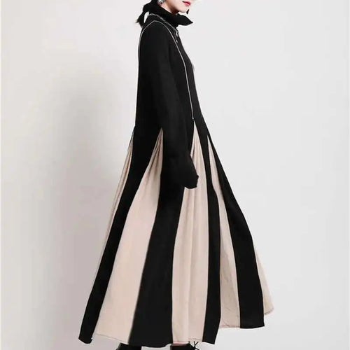 Load image into Gallery viewer, Women Black White Contrast Color Long Dress New Turtleneck Long Sleeve Loose Fit Fashion Tide Autumn Winter 2025  1DD2153
