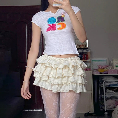 Load image into Gallery viewer, Sweet Korean Fashion Mini Skirt Women Folds Ruched Tierred Cute Coquette Hottie Y2K Aesthetic Summer Skirt Tulle Chic
