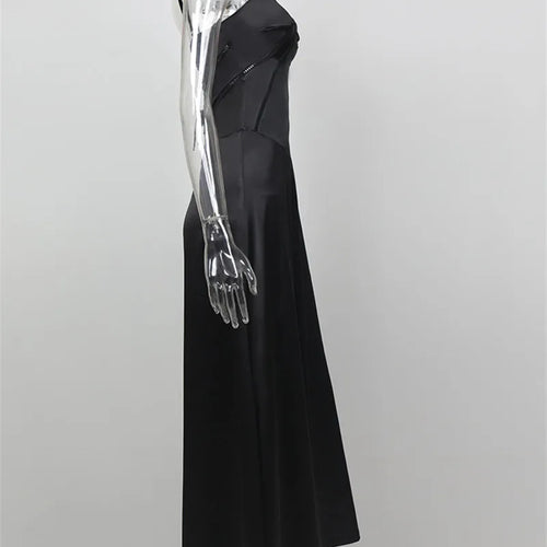 Load image into Gallery viewer, Lace-up Satin Maxi Slipdress Women Black Spaghetti Strap Sleeveless Backless Maxi Dress Femme Club Party Evening Dress
