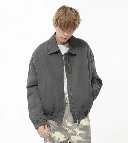 Solid Color Men's Jackets American Style Turn-down Collar Letter Printing Zipper Patchwork Casual Male Clothing Chic 9C8735