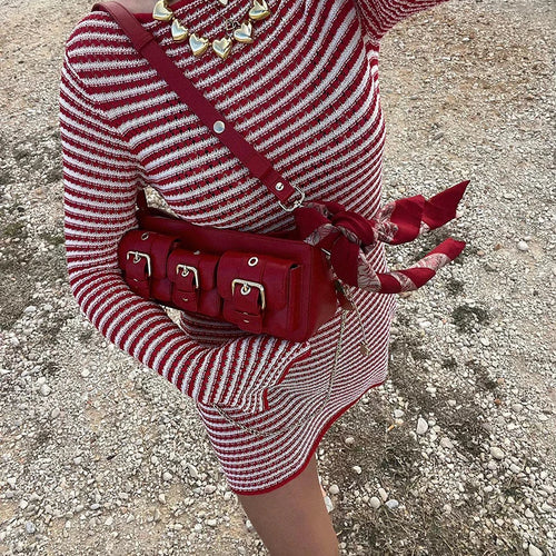 Load image into Gallery viewer, Striped Knit Mini Dress For Women Autumn Winter New O Neck Long Sleeve Contrast Color High Waist Beach Sexy Dress New
