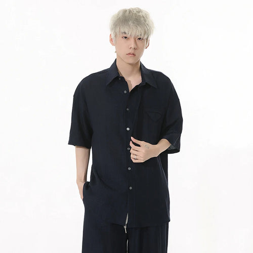 Load image into Gallery viewer, Korean Style Men Two-piece Sets Lapel Solid Color Short Sleeve Single Breasted Shirt Elastic Waist Drawstring Pants 9W1256
