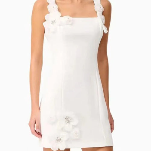 Load image into Gallery viewer, Solid Slimming Minimalist Mini Dresses for Women Square Neck Sleeveless Patchwork 3D Flower Dress Female Clothing
