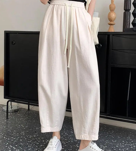 Black White High Waist Big Size Drawstring Harem Ankle-length Pant Women Spring Summer Brown Baggy Korean Casual Sweatpants New