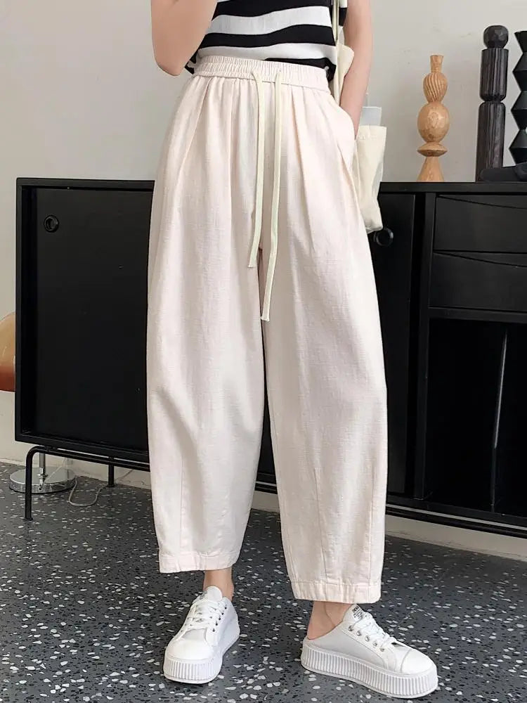Black White High Waist Big Size Drawstring Harem Ankle-length Pant Women Spring Summer Brown Baggy Korean Casual Sweatpants New