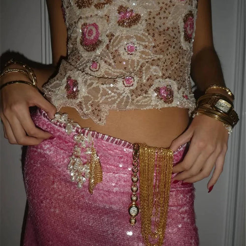 Load image into Gallery viewer, Sequin Summer Beach Sexy Skirt Women Elegant Sparkle High Waist A-line Skirts Female Pink Vacation Club Party Skirt
