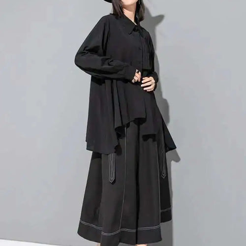 Load image into Gallery viewer, High Waist Black Topstitched Bandage Long Wide Leg Pants New Loose Fit Trousers Women Fashion Spring Autumn 2025 1DF7722
