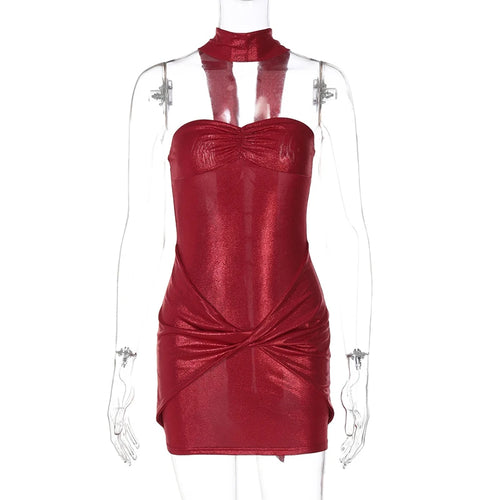 Load image into Gallery viewer, Halter Strapless Ruched Sexy Mini Dress For Women Robe Fashion Solid Off-shoulder Backless Sleeveless Club Dress New
