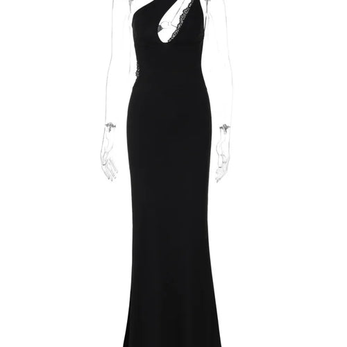 Load image into Gallery viewer, Skew Collar Backless Sexy Mini Dress For Women Gown Black Hollow Out Off-shoulder Sleeveless Bodycon Club Long Dress
