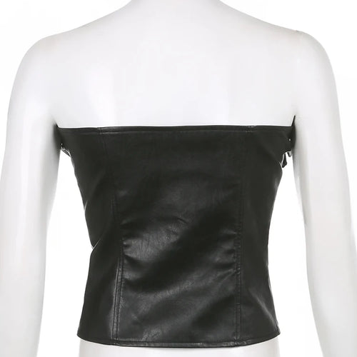 Load image into Gallery viewer, Asymmetrical Fashion Strapless Milkmaid PU Leather Top Female Zipper Clubwear Sexy Vest Bodycon Party Crop Tops Tube
