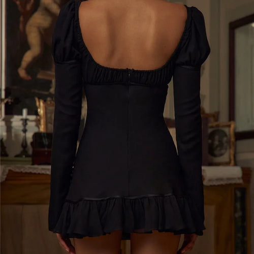 Load image into Gallery viewer, Long Sleeve Ruffled Sexy Mini Dress For Women Fashion Square Collar Backless Lace-up Bodycon Club Party Dress Elegant
