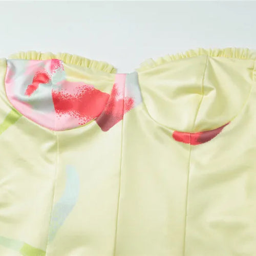 Load image into Gallery viewer, Off-shoulder Strapless Sexy Mini Dress For Women Robe Yellow Sleeveless Backless Ruffled Printed Club Dress Vestido
