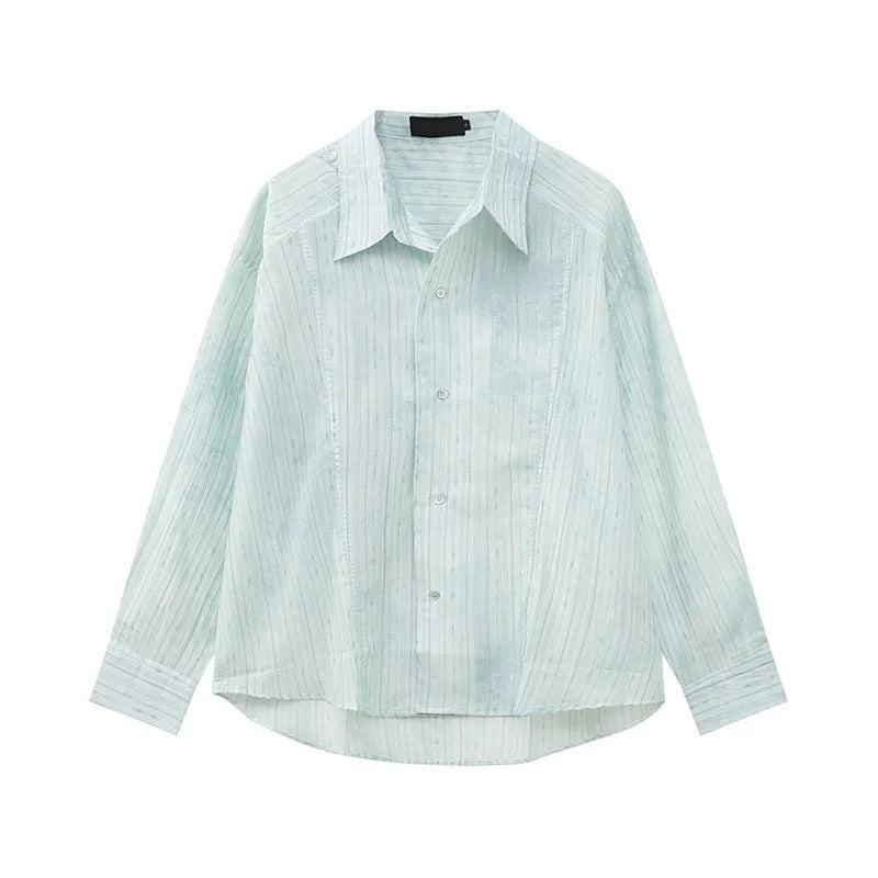 Men's Shirts New Summer Korean Turn-down Collar Casual Style Stripe Tie Dyeing Long Sleeve Trendy Male Shirt 9W1595