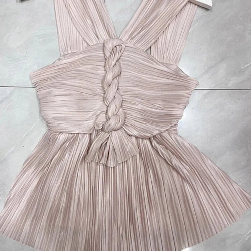 Load image into Gallery viewer, Solid Minimalist Spliced Folds Vest For Women V Neck Sleeveless Tunic Slimming Vests Female Fashion Style Clothes
