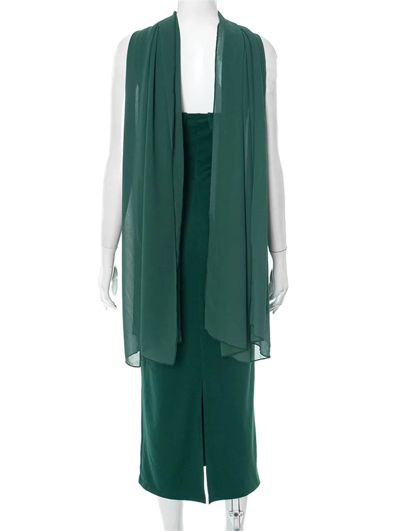 Scarf Collar Strapless Sexy Maxi Dress Women Gown Off-shoulder Sleeveless Backless Bodycon Club Party Long Dress 2025