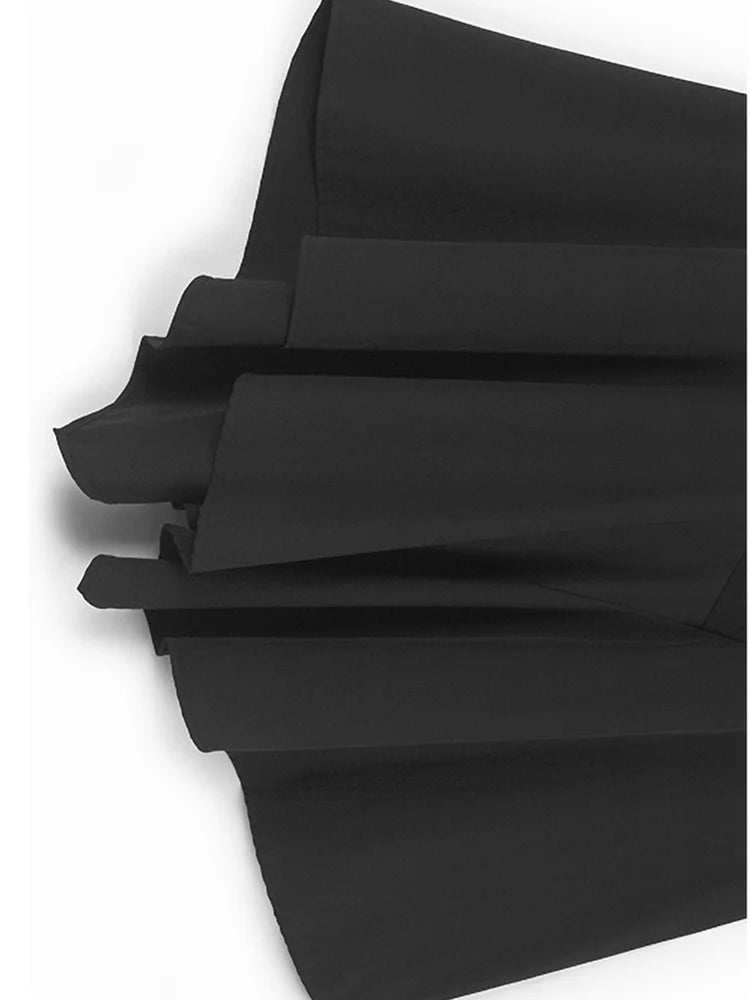 Women Black Irregular Spliced Big Size Casual Dress New Round Neck Short Sleeve Fashion Tide Spring Summer 2025 1DJ1188